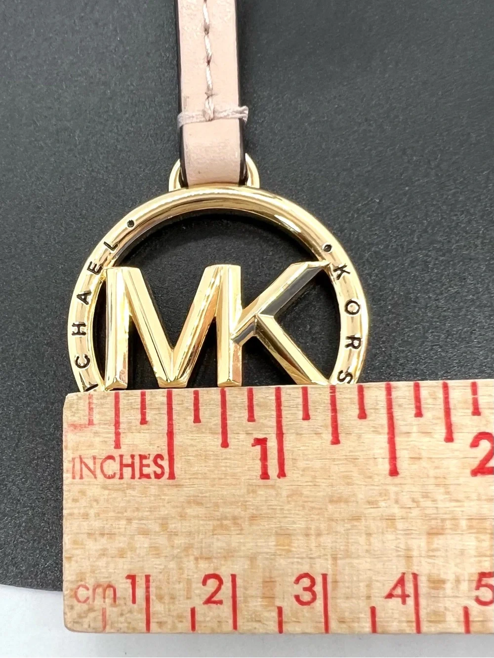 Michael Kors Blush Pink Leather Tassel Gold MK Logo Bag Charm Fob